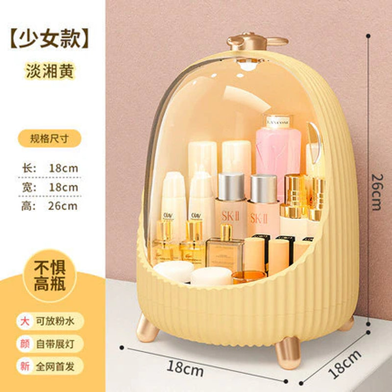 HD Mirror Makeup Storage Case LED Rotate Jewelry Rack Cosmetic Organizer Skincare Lipstick Drawer Desktop Cosmetic Storage Box